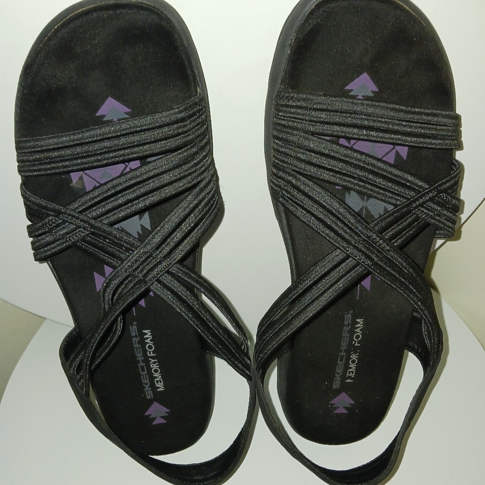 Womens black Skechers memory foam sandals
